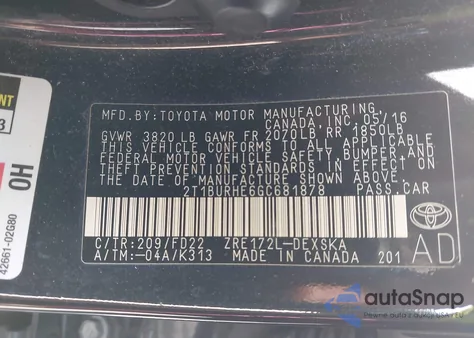 2016 Toyota Corolla S Plus z USA, uszkodzony, nr VIN 2T1BURHE6GC681878